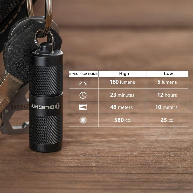 OLIGHT I1R 2 Pro Eos 180 Lumens EDC Rechargeable Keychain Flashlight, Powered by Built-in Rechargeable Battery with Type-C USB Cable, Slim Mini Handheld Light for Everyday Carry (Black) - Image 3